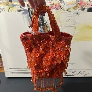 Orange Fringe Geode Beaded Bag Made in India